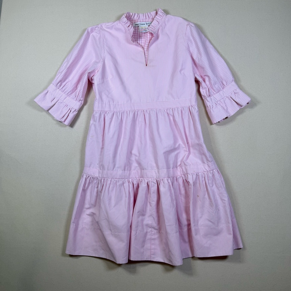 Gretchen Scott Pink Stripe Tiered Ruffle Dress Size S